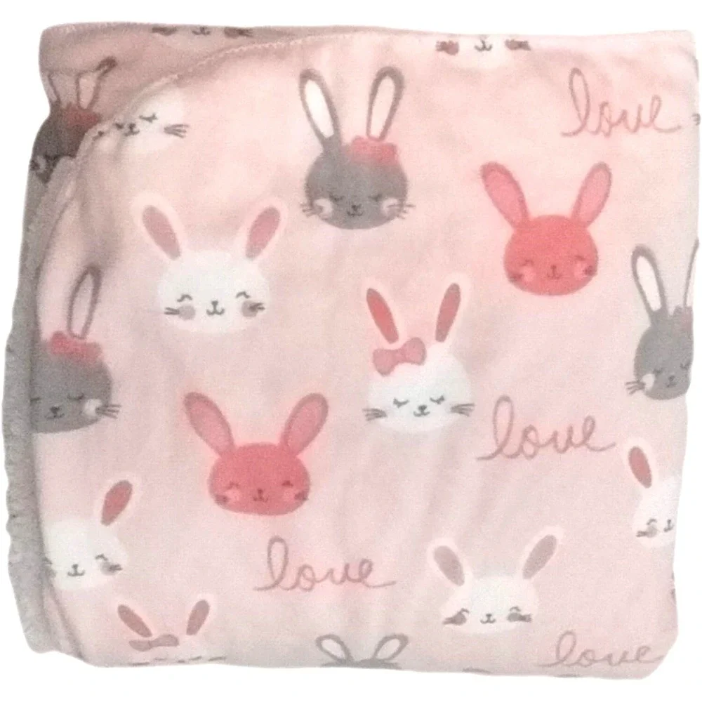 Snugly Baby Pink Bunny Blanket Plush Love Sherpa 123745 Soft White Gray Girl